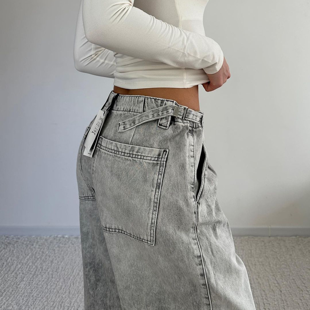 Low Waist Distressed Denim Trousers Street Retro Washed Wide Leg Jeans for Women