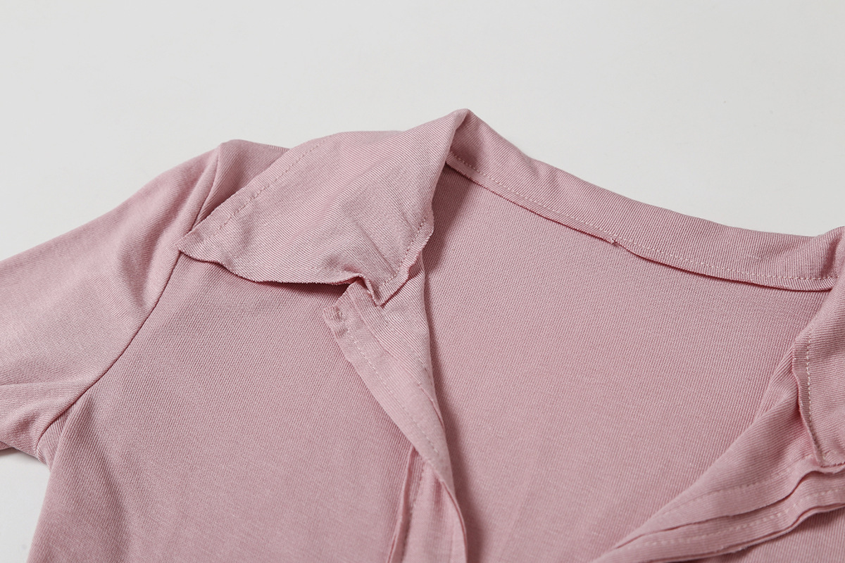Plain Spandex Plunge Frayed Rounded Slim Tee