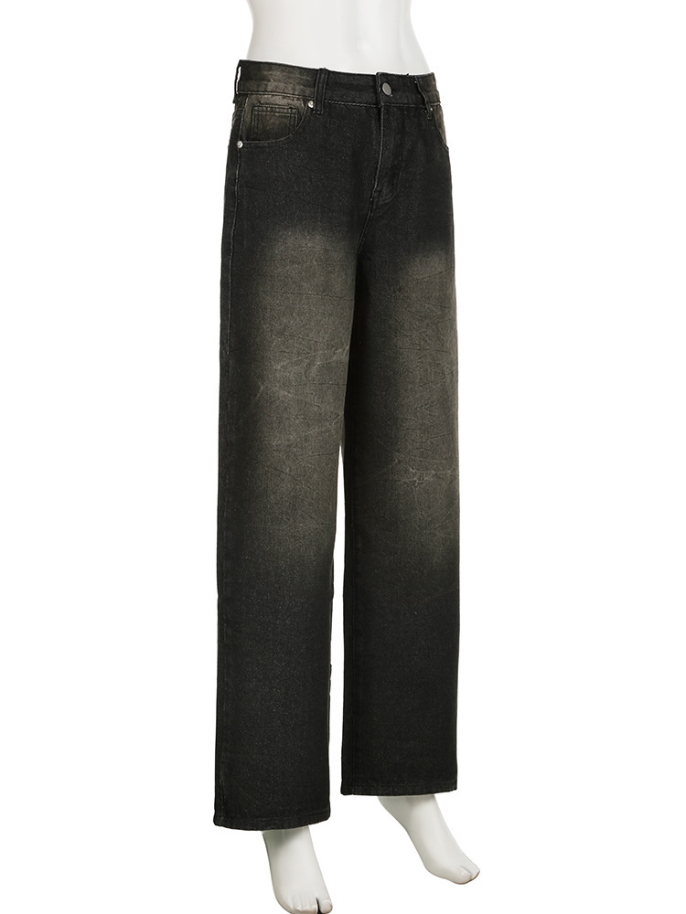 Retro high waisted loose washable street style minimalist straight leg casual pants