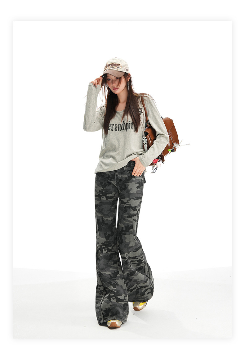 Women's Camouflage Flared Jeans Low Waist Pants
