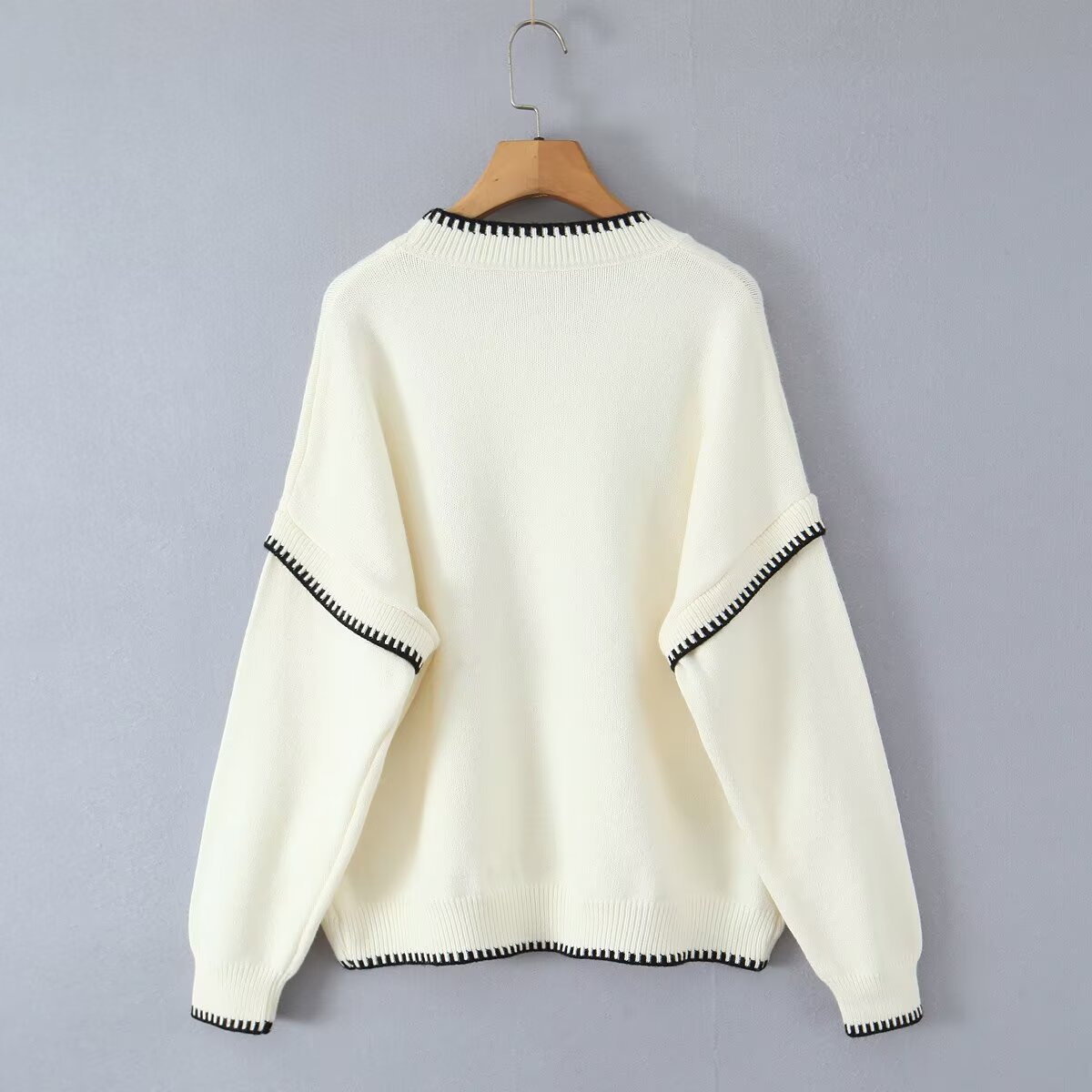Ladies Long Sleeve Two-Tone Polyester Sweater