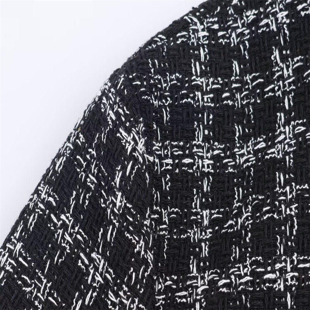 Round neck single breasted plaid woolen dress for women