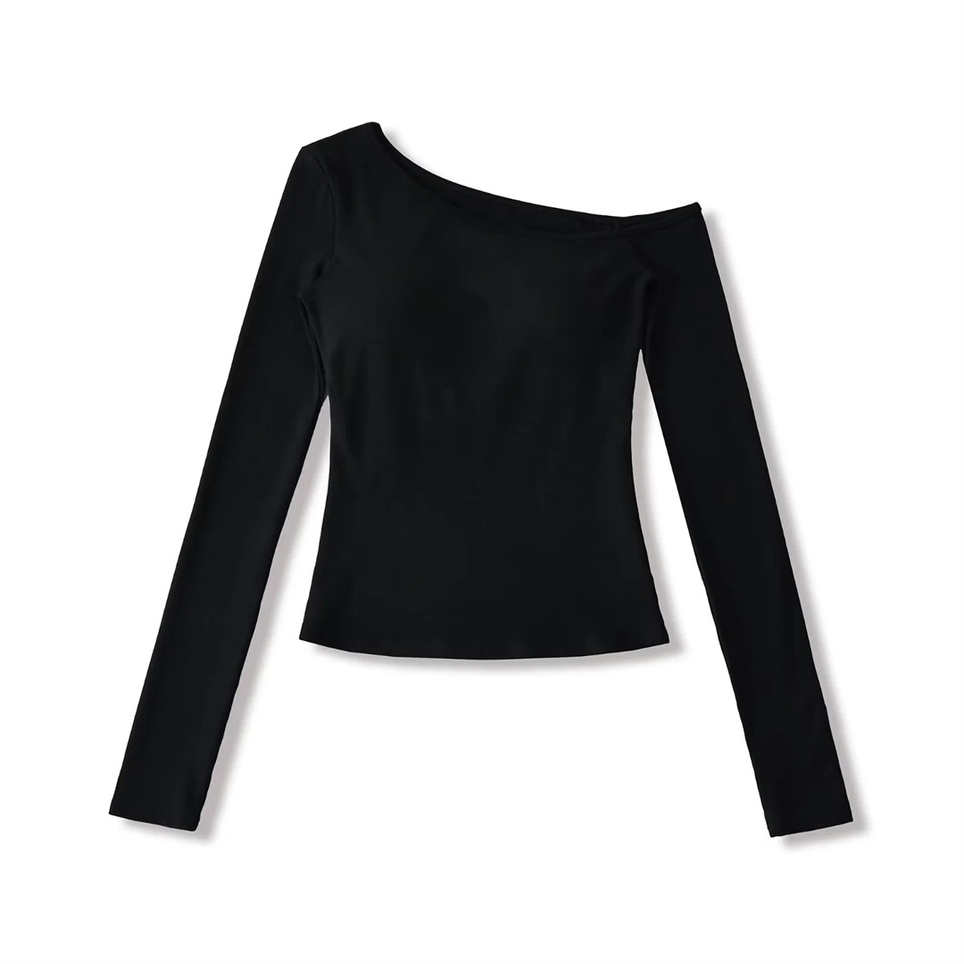 Slim Fit Wrist-Length Plain Slant-Neck Bra-Cup Blouse