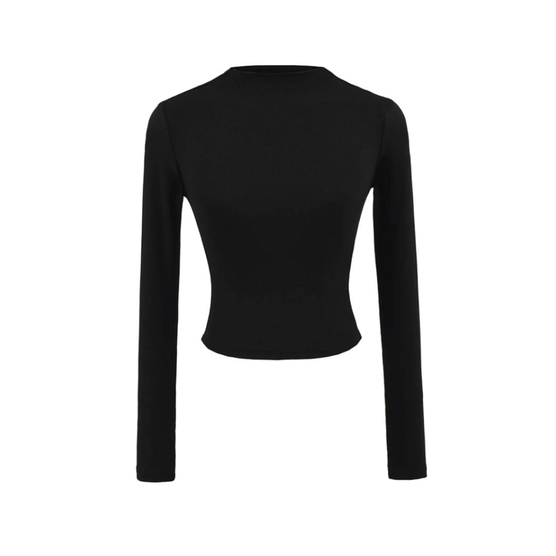 Slim Plain Mock Turtleneck Long Sleeve Belly Tee