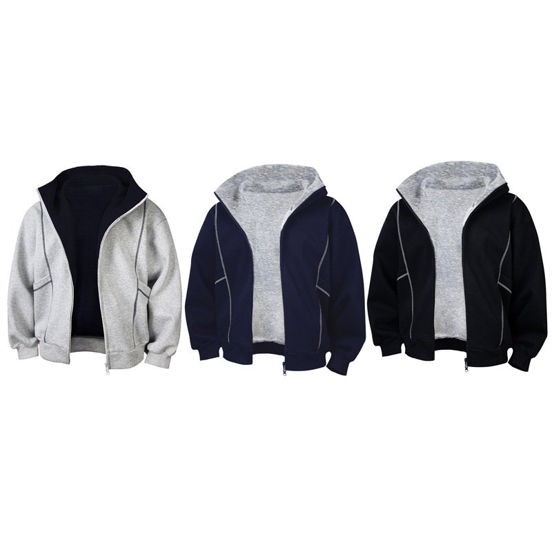 Street Relaxed Fit Zip-Up Letter Print Hoodie
