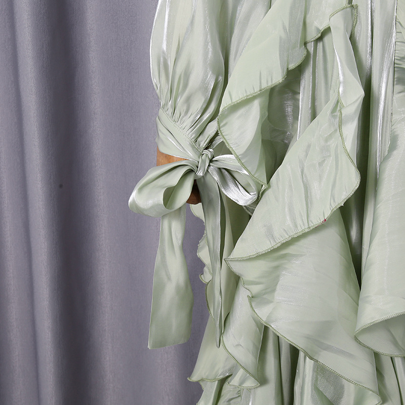 Cotton Blend Fit and Flare Ruffle Maxi Dress