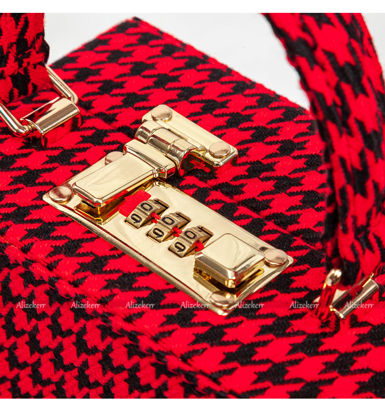 With Code Lock Houndstooth Box Shoulder Bag New Elegant Korean Purses And Handbags Female Big Square Crossbody Retro Bag