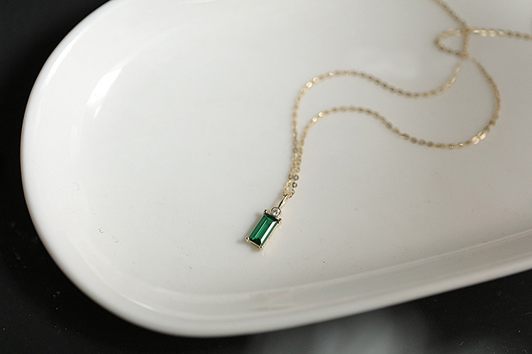925 Sterling Silver 14K Gold Plated Emerald Green Mini Rectangle Zircon Necklace Female Korean Style Pendant Necklace
