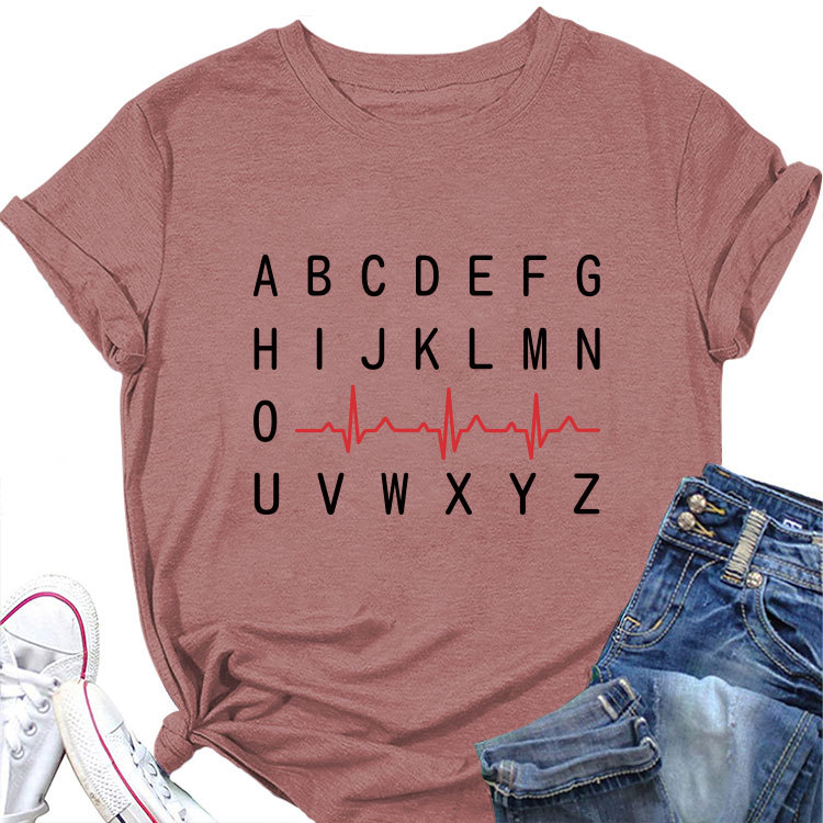 Ladies Geometric Print Round Neck Short Sleeve Tee
