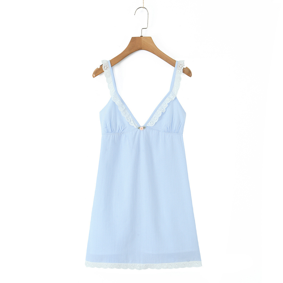 Striped Rose Decorated Lace Trimmed Dress