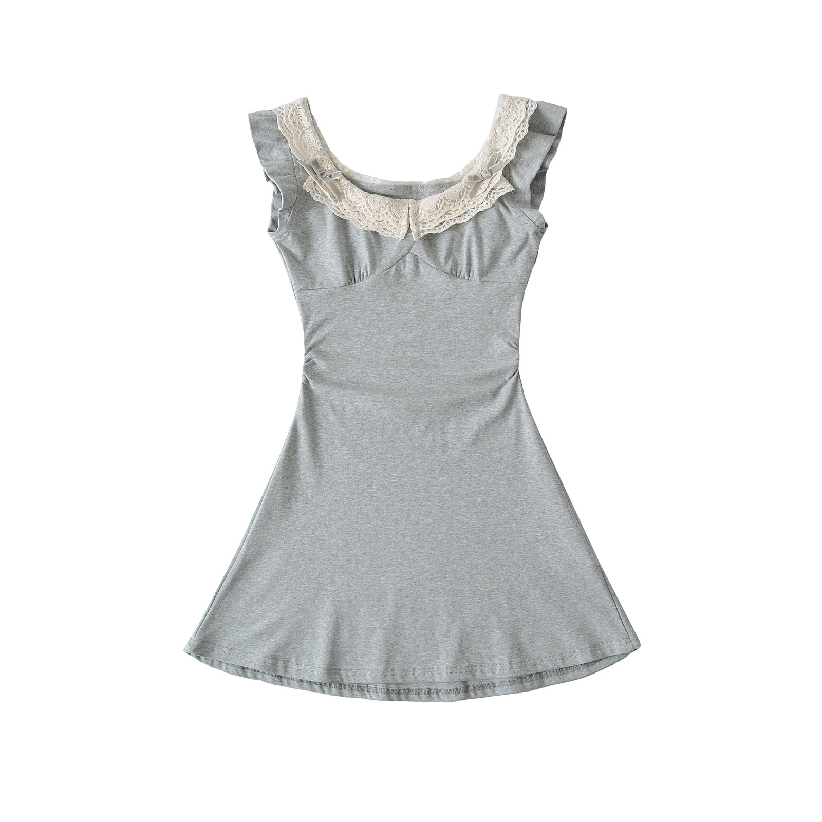 Lace Flutter Sleeve Dress Women Summer Waist A-line Short Skirt