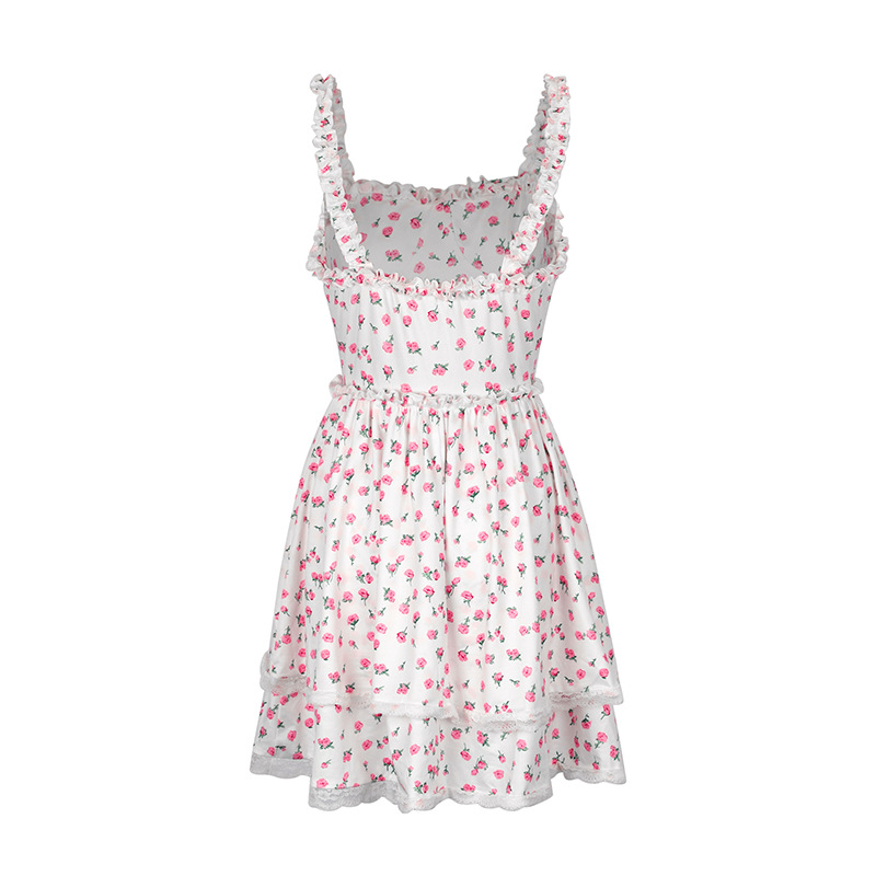 Scalloped Blossom Pattern Polyester Dress