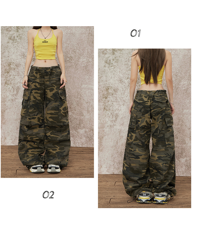 Women's Casual Work Pants Waist Cuffed Loose Slim Wide Leg Pants
