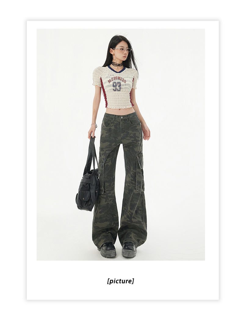 Women's Camouflage Flared Jeans Loose Hip Hop Trumpet Work Pants