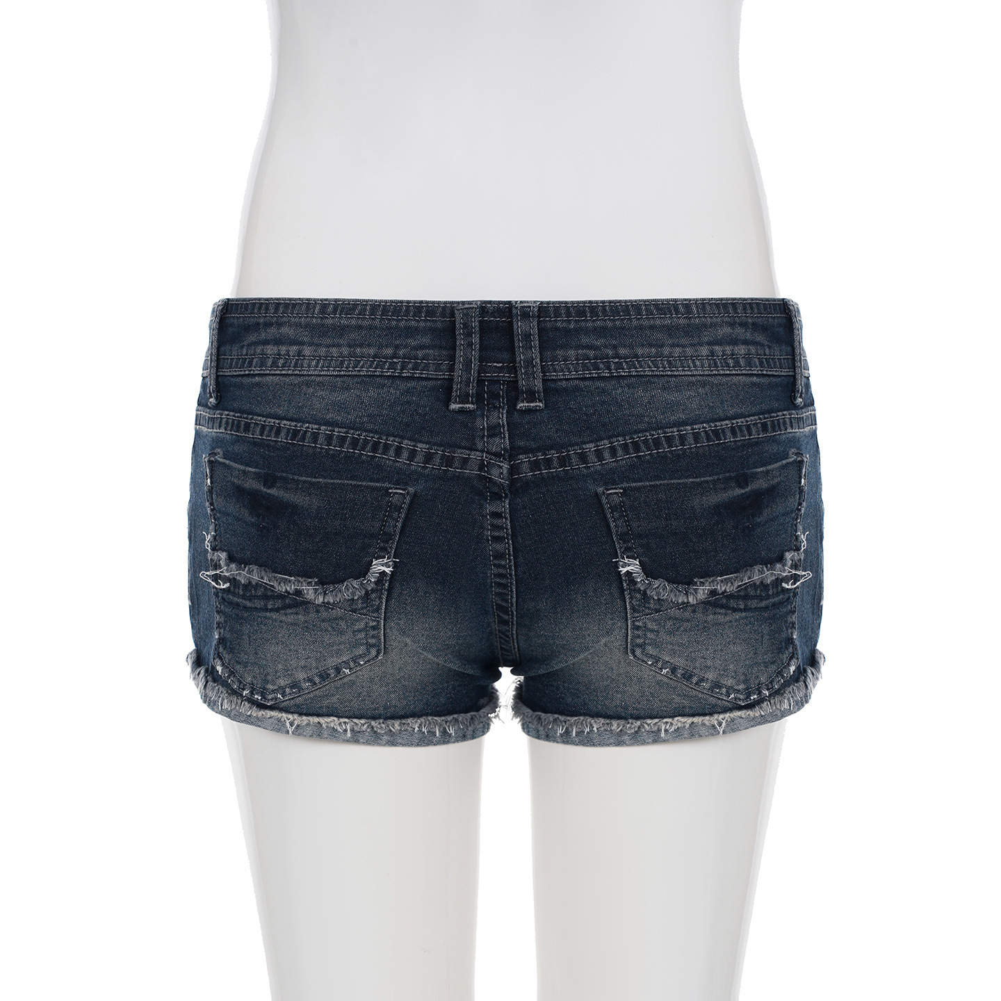 Retro washed blue low waisted denim shorts