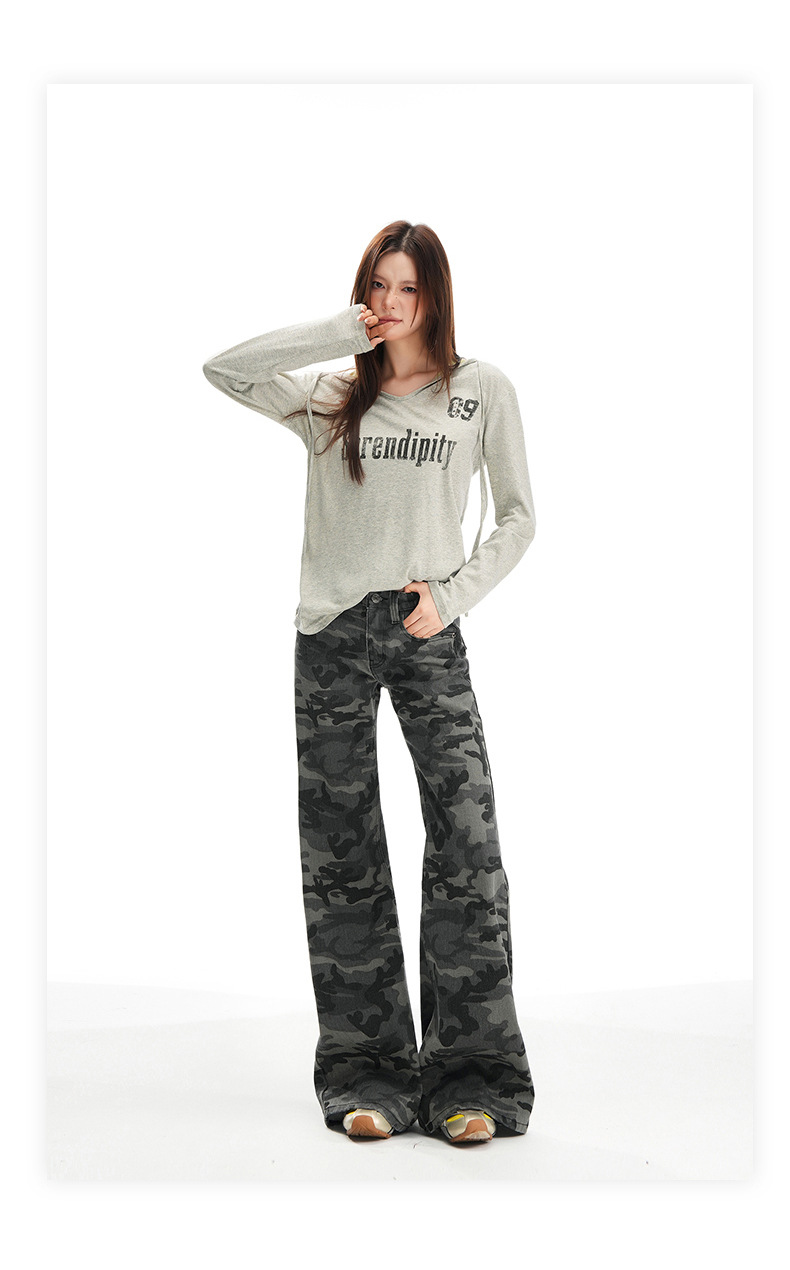 Women's Camouflage Flared Jeans Low Waist Pants