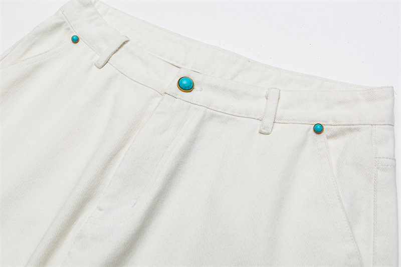 Solid Color Straight Leg Regular Waist Button Casual Regular Fit