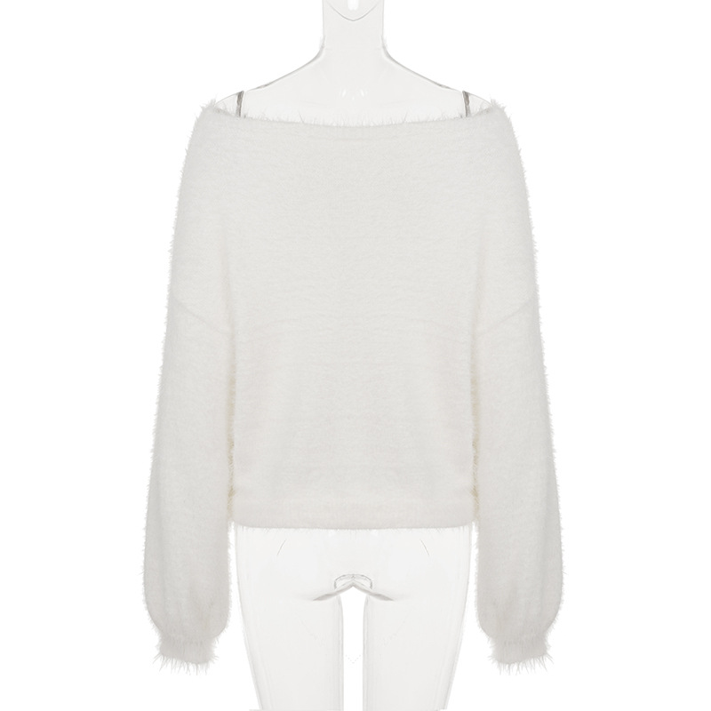 Ladies Relaxed Round Neck Plain Furry Sweater