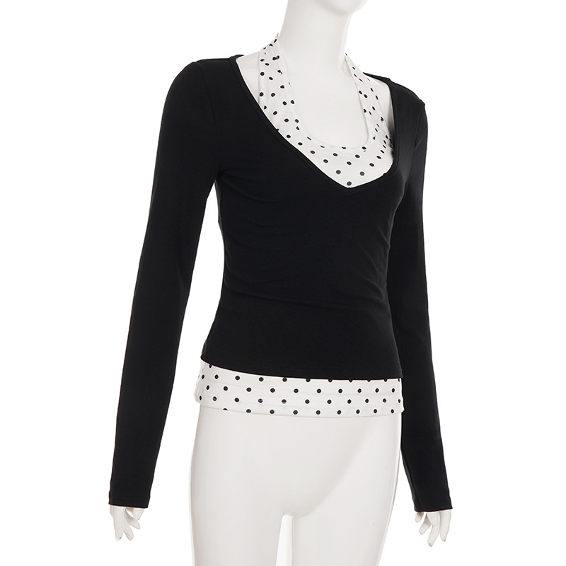 Slim Colorblock Plunge Layered Midriff Top