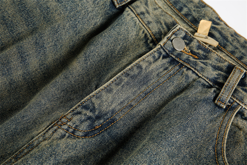 Washed Distressed Unisex Wide Leg Jeans Denim Material