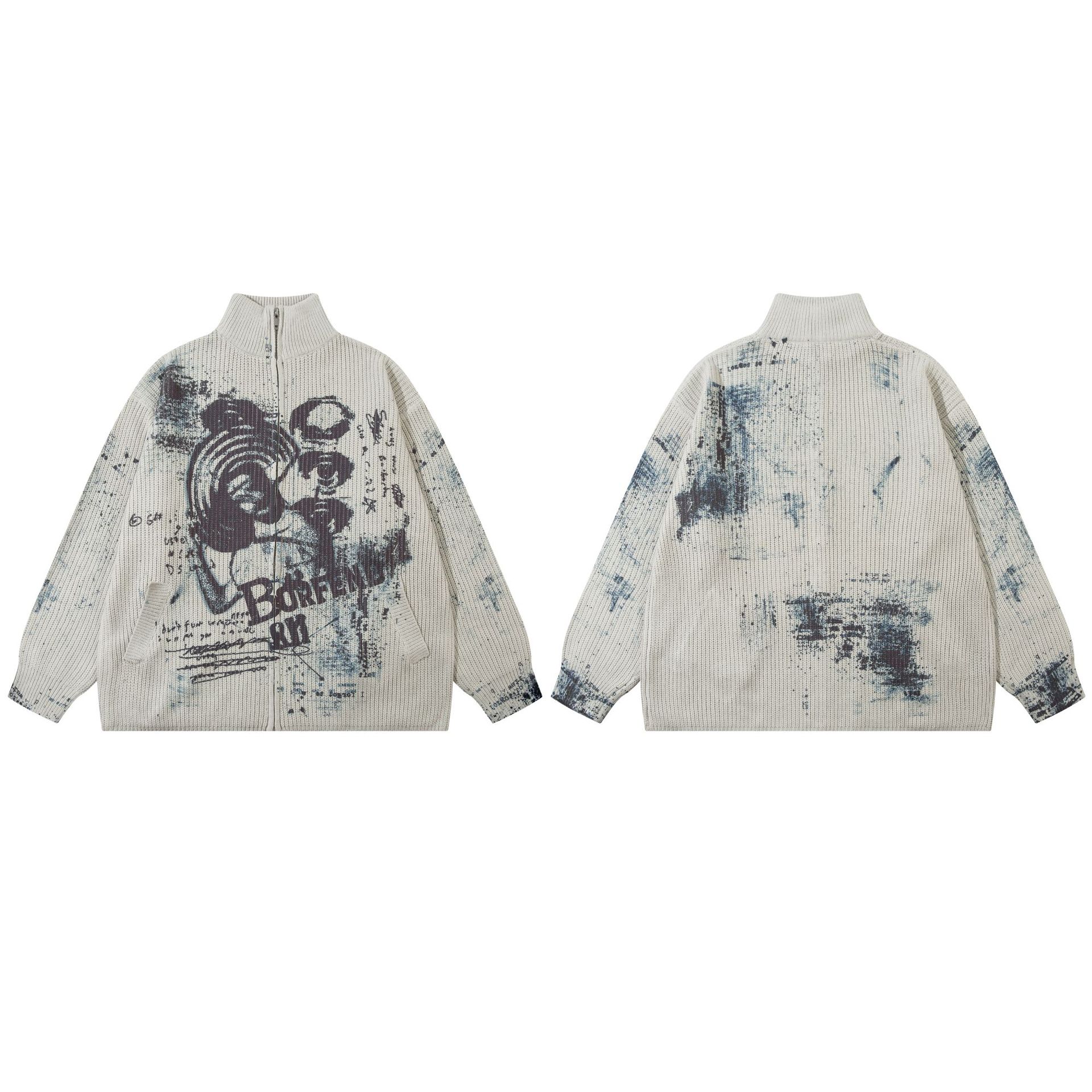 Streetwear Loose Fit Long Sleeve Print Sweater