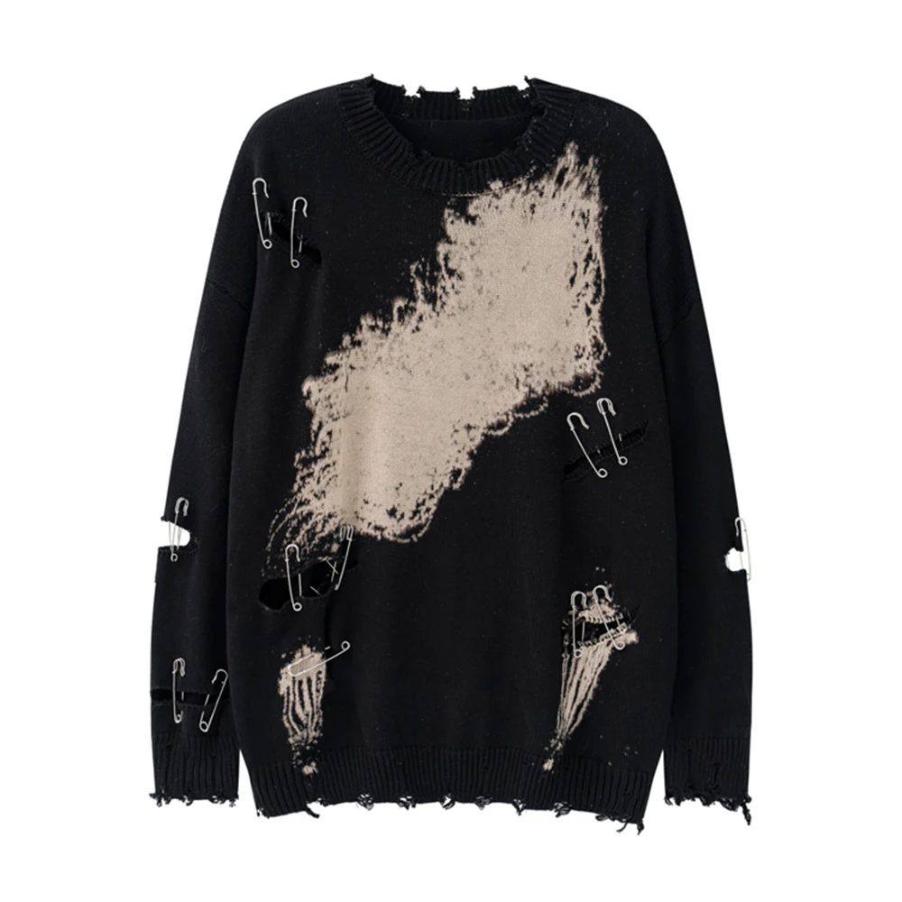 Ladies Needle-Knit Mosaic Openwork Marbled Sweater