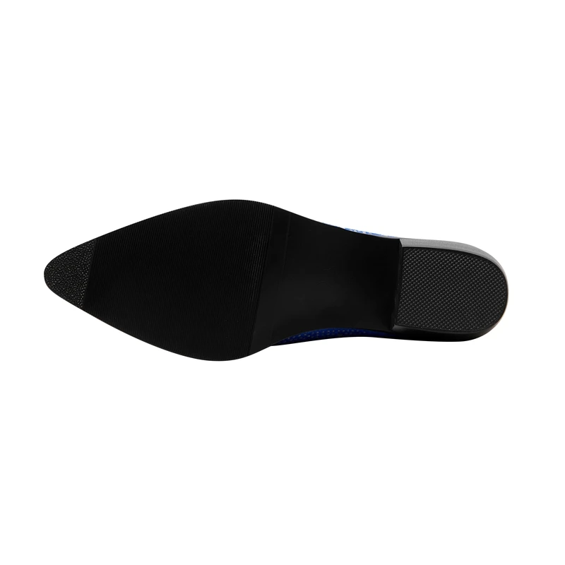 Ladies Tapered Toe Chunky Suede Crystal Mules