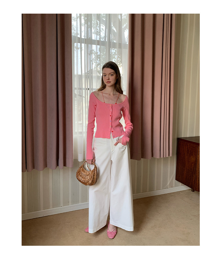 Solid Button Front Scoop Collar Long Sleeve Cardigan