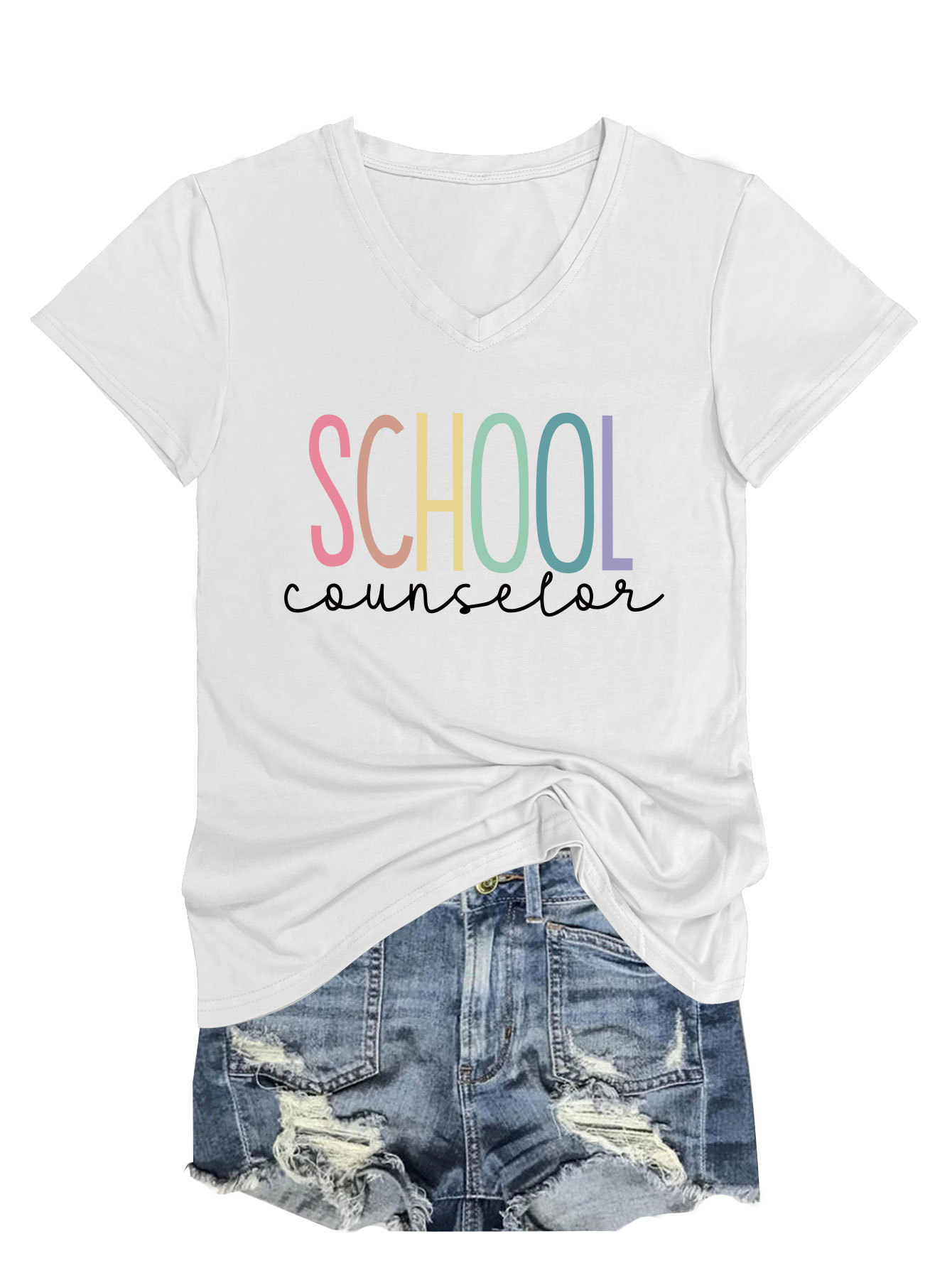 Ladies V-Neck Geometric Print Tee