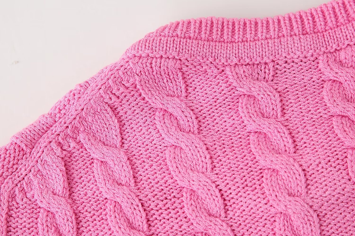 Round neck contrasting color open knit sweater patchwork jacket top