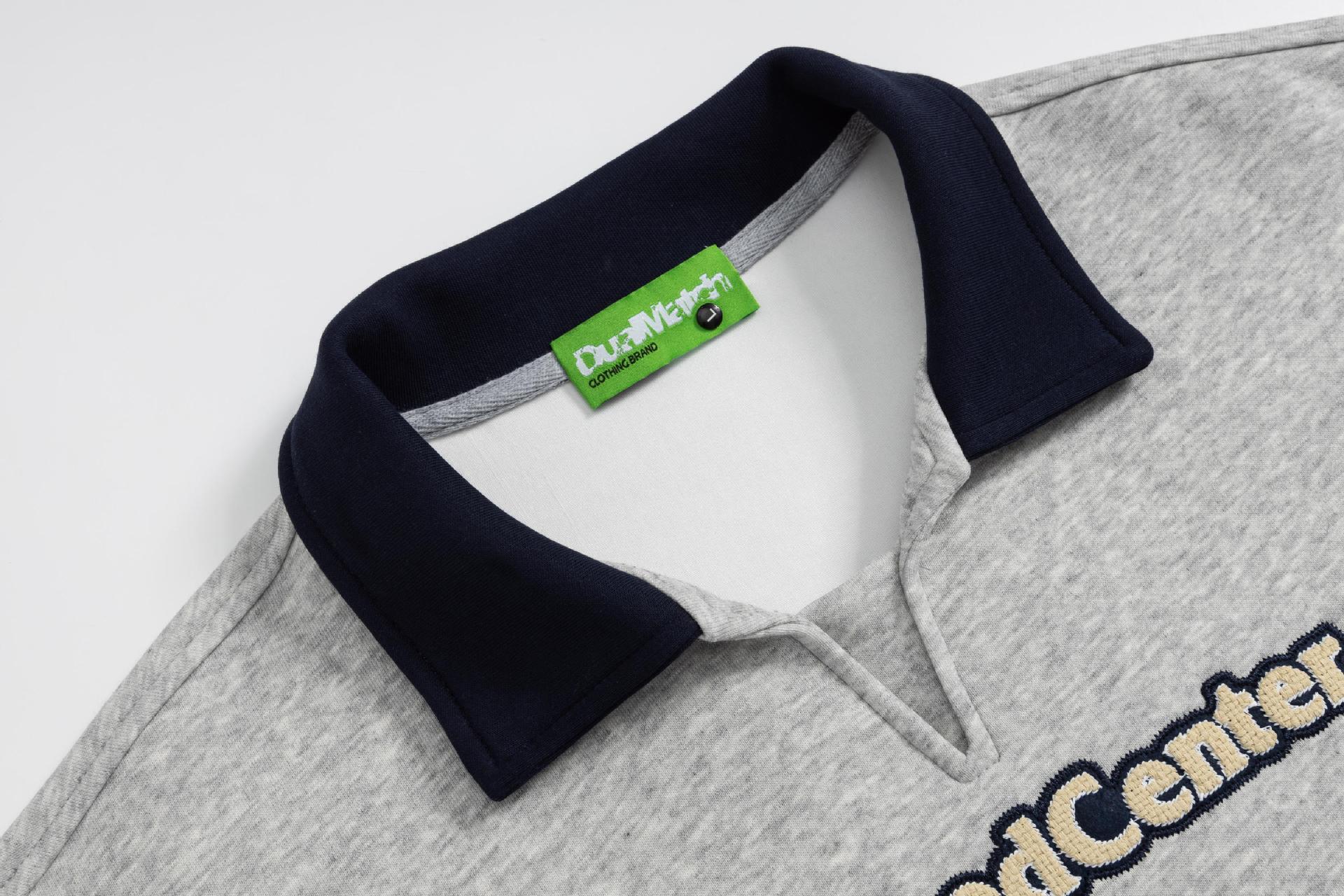 Vintage Monogram Stitched Hoodie With Button Placket