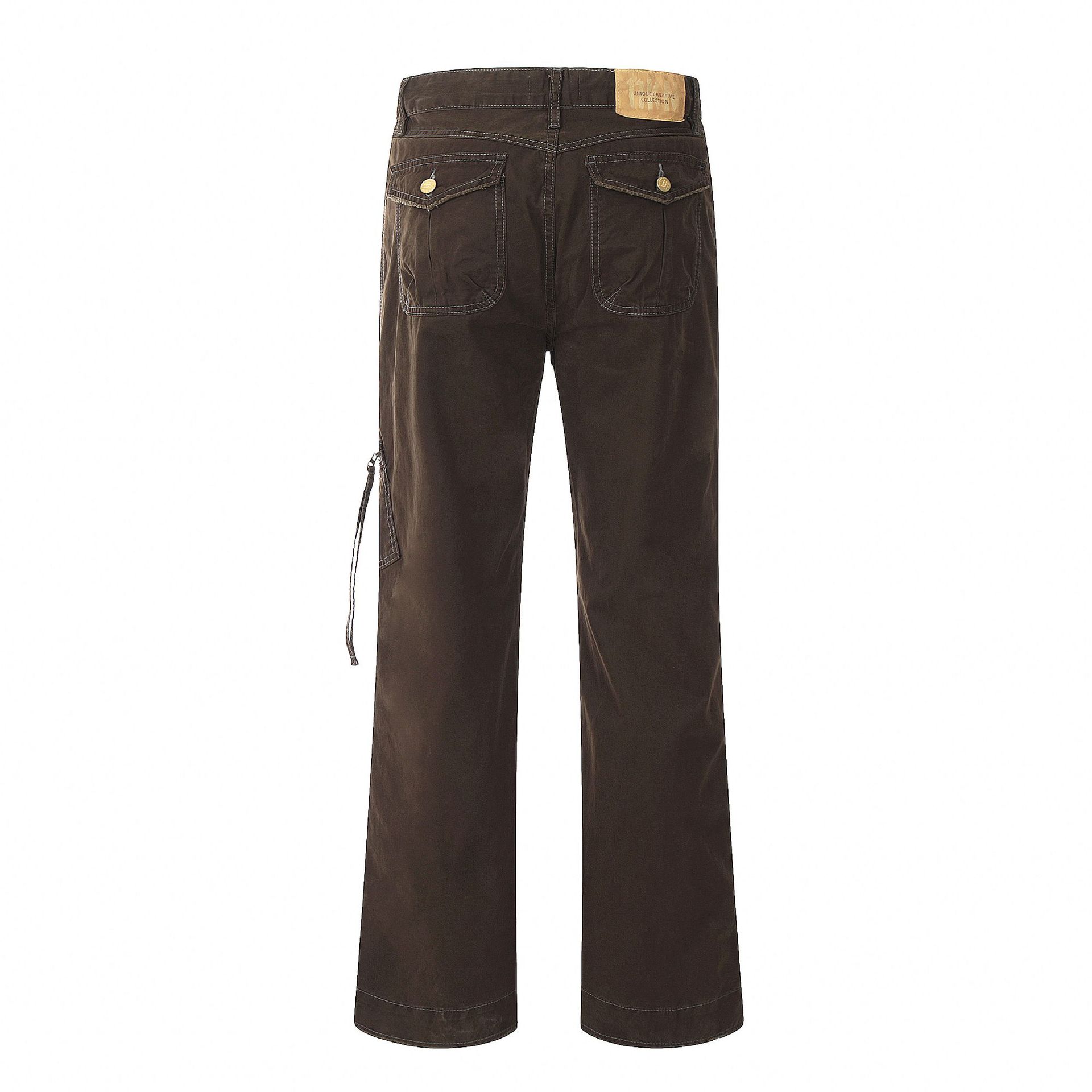 Multi-Pocket Work Pants Loose Straight Leg Casual Wide Leg Trousers for Men and Women
