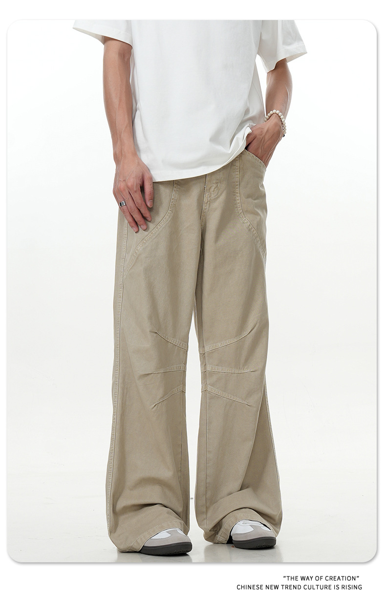 Three-Dimensional Vintage Washed Look Slimming Trendy Pile Straight Leg Casual Long Pants