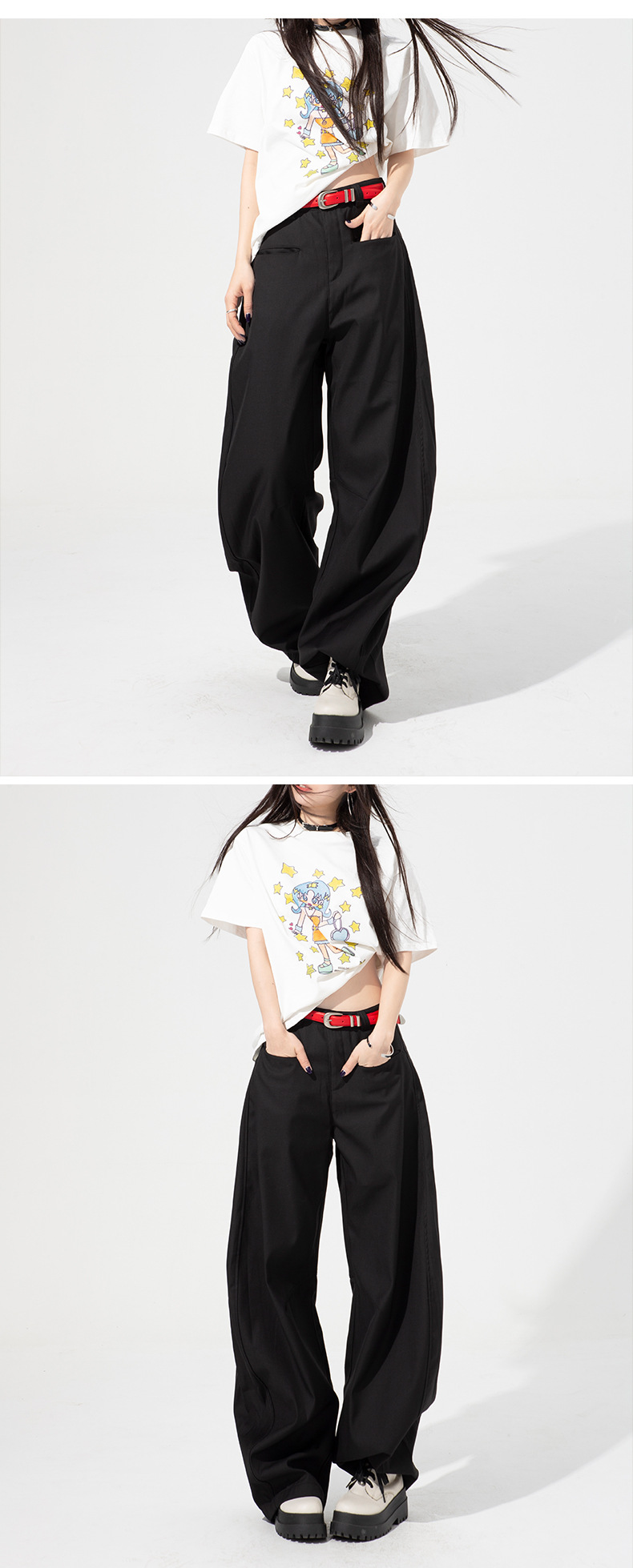 Women's Pleated Scissors Cuff Pants for Women Retro Loose Wide-Leg Couple Casual Pants