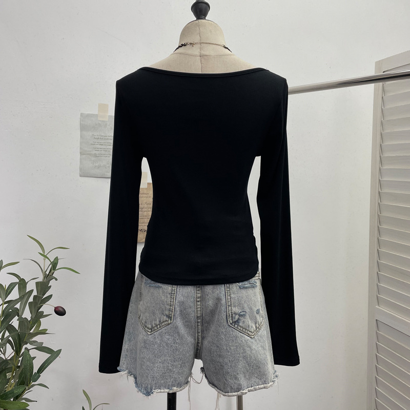 Full Sleeve V-Neck Openwork Slim Fit Tee