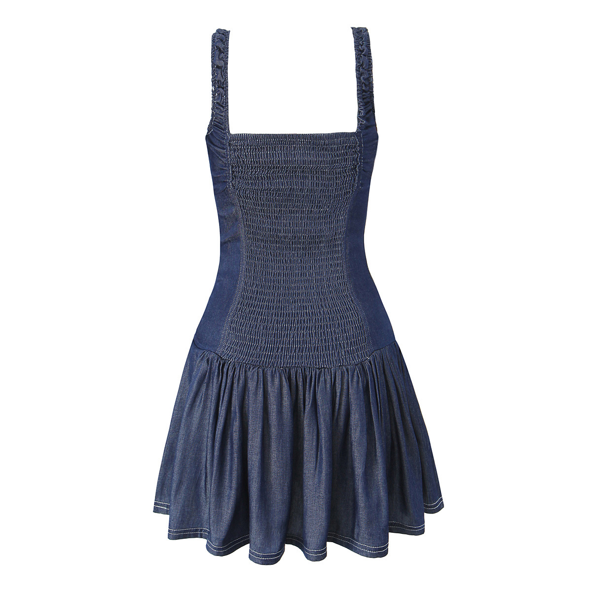 One Shoulder Open Back Denim Slip