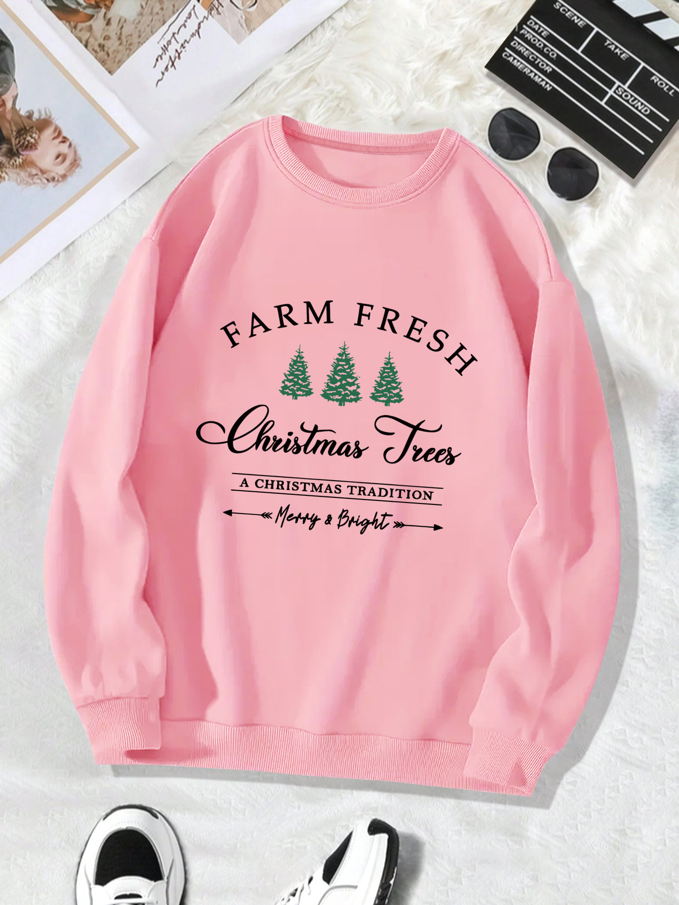 Long Sleeve Crew Hoodie Holiday Graphic