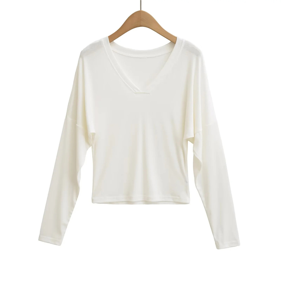Slim Fit V Neck Ruched Waist Dolman Tee
