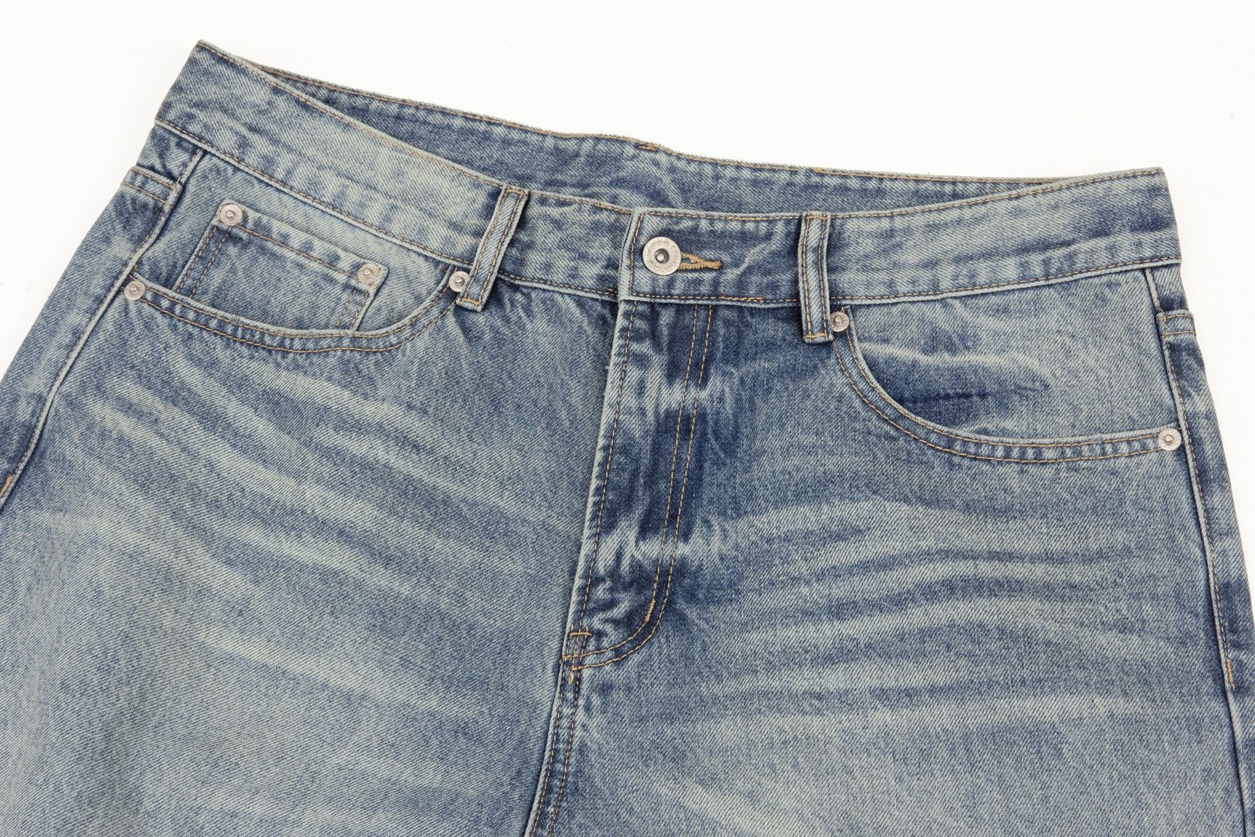 Street Style Unisex Vintage High-End Cat Whisker Washed Design Men's Loose Casual Jeans