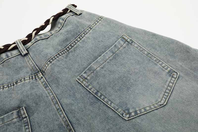 Streetwear Hip-Hop Deconstructed Patchwork Knife-Edge Jeans Unisex Loose Distressed Washed Vintage Wide-Leg Pants