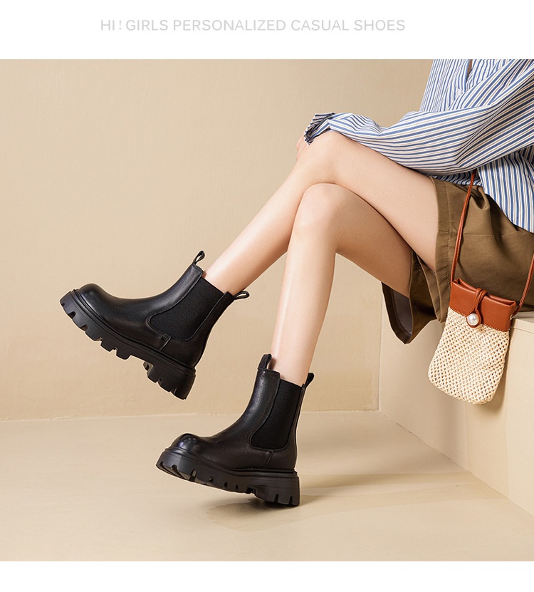 Height increasing short boots with plush chimney single boots