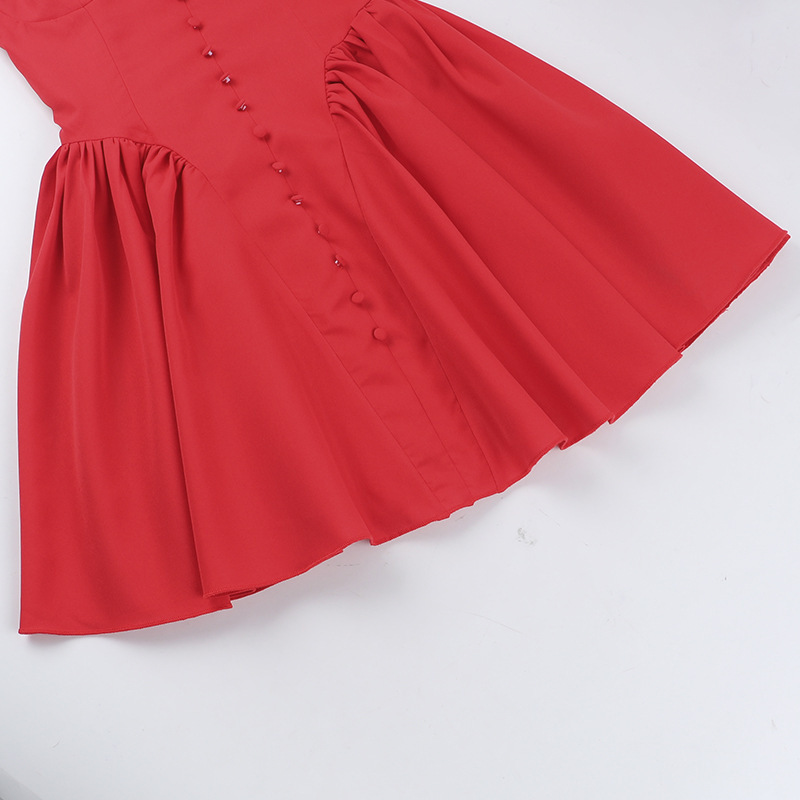 Polyester V-Neck Strap Bubble Skirt