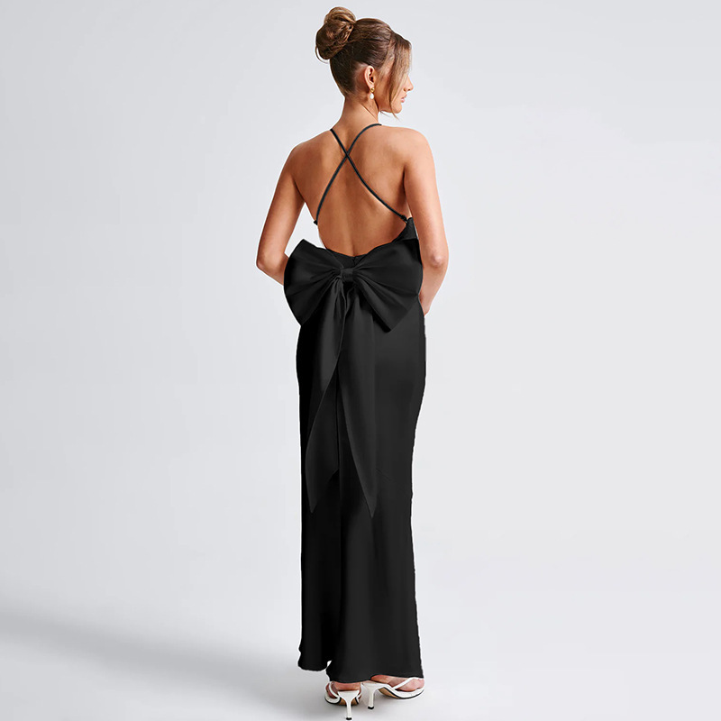 Spaghetti Strap V-Neck Ribbon Tie Dress