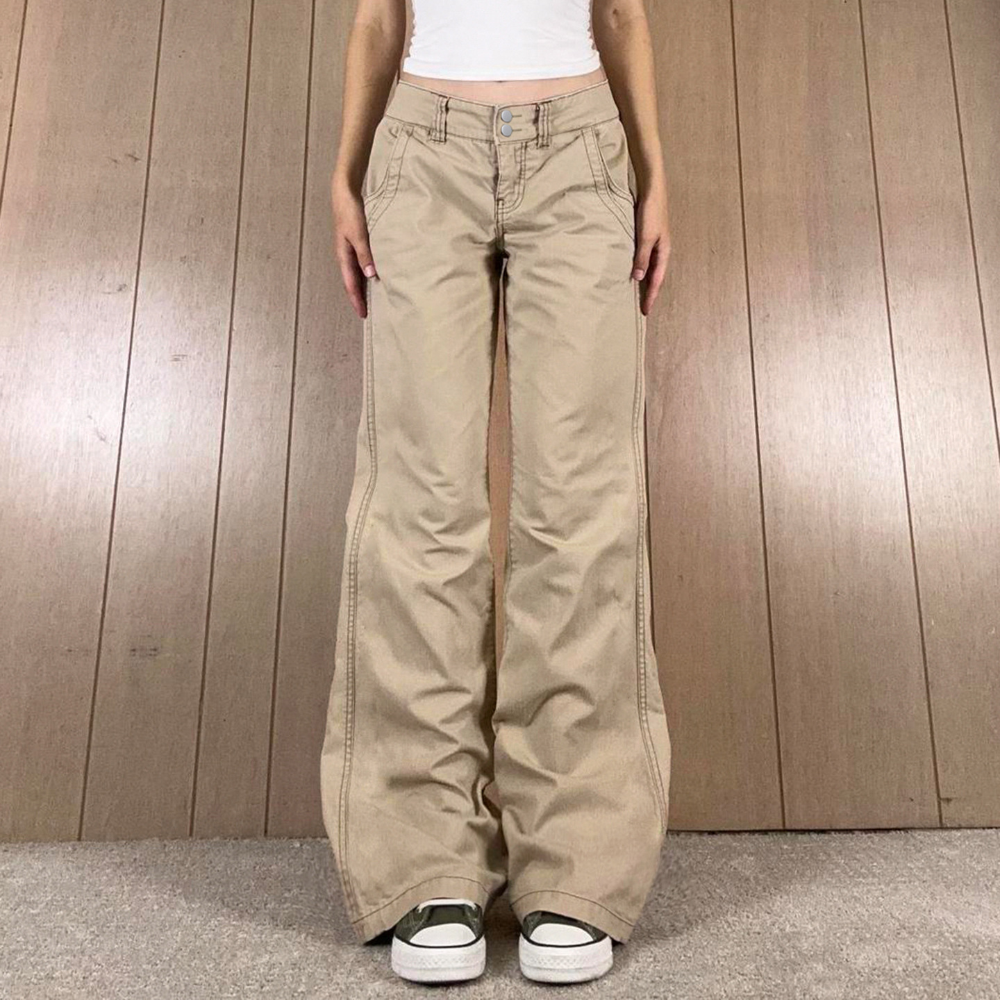 Retro khaki high waisted straight leg jeans for women