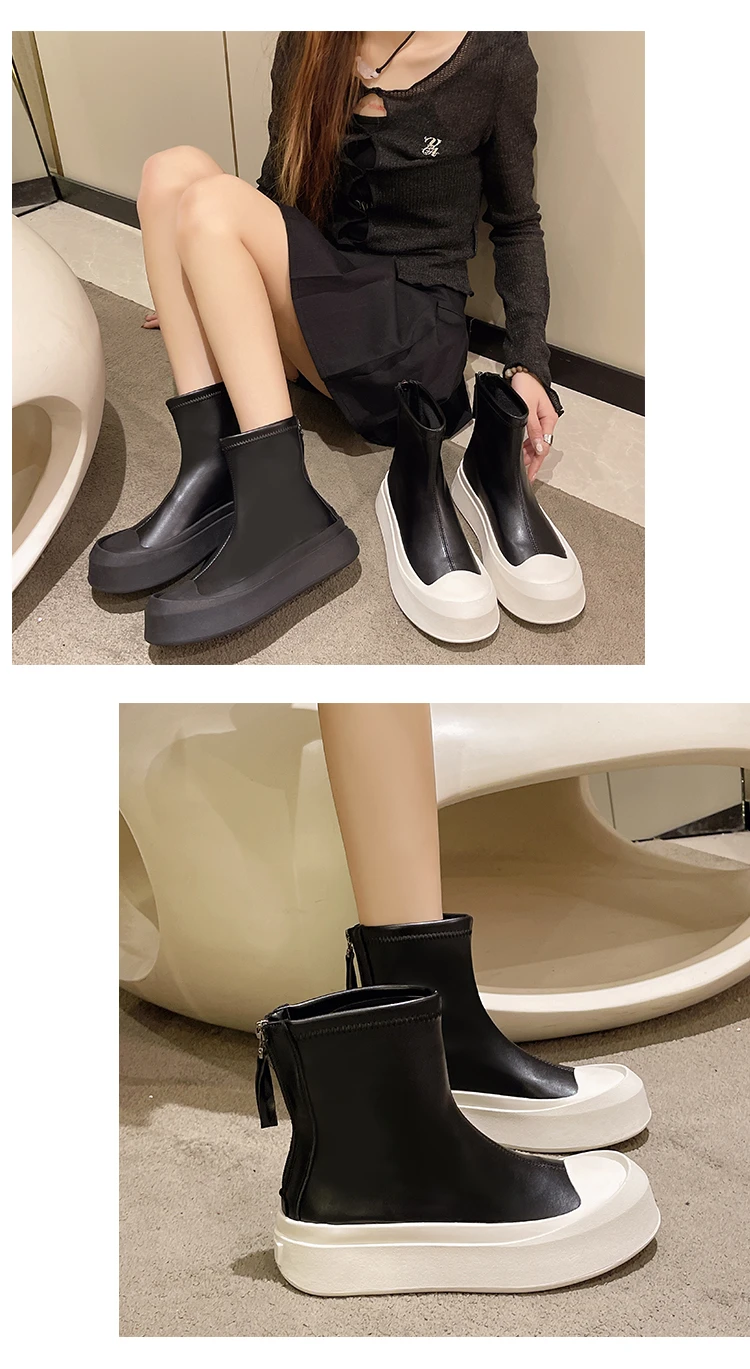 Winter New Thick Bottom Zipper Designer Women's Naked Boots Fashion Cute Casual Versatile Women's Flat Shoes Sexy Chelsea Boots
