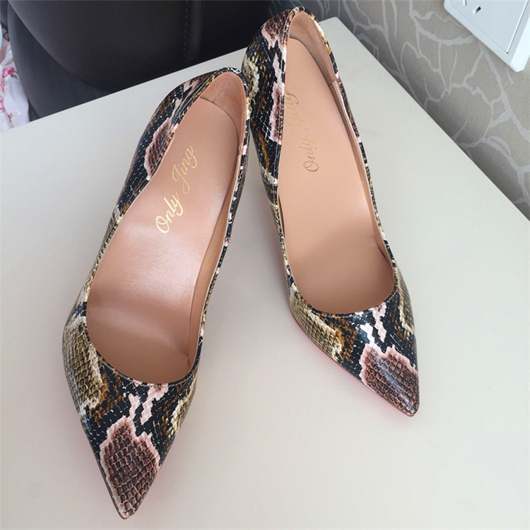 Elegant Heels, Slim Heels, Sexy Nightclub Versatile, Blue Snake Skin Pointed Head, Professional Shallow Mouth Single Shoes
