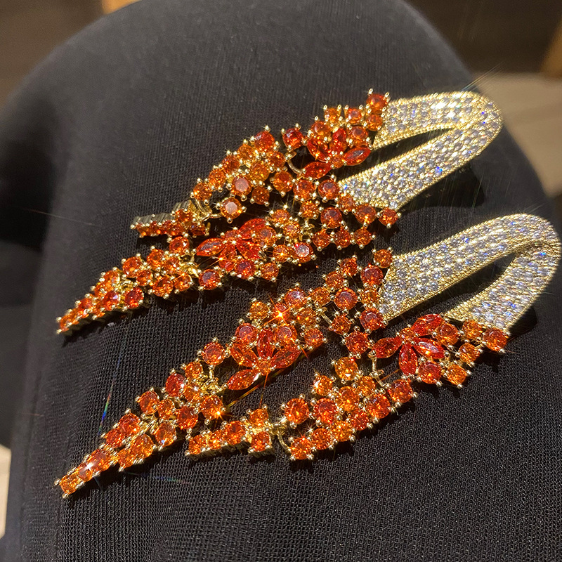 Bilincolor Golden Orange Long Tassel Earring for Women Wedding