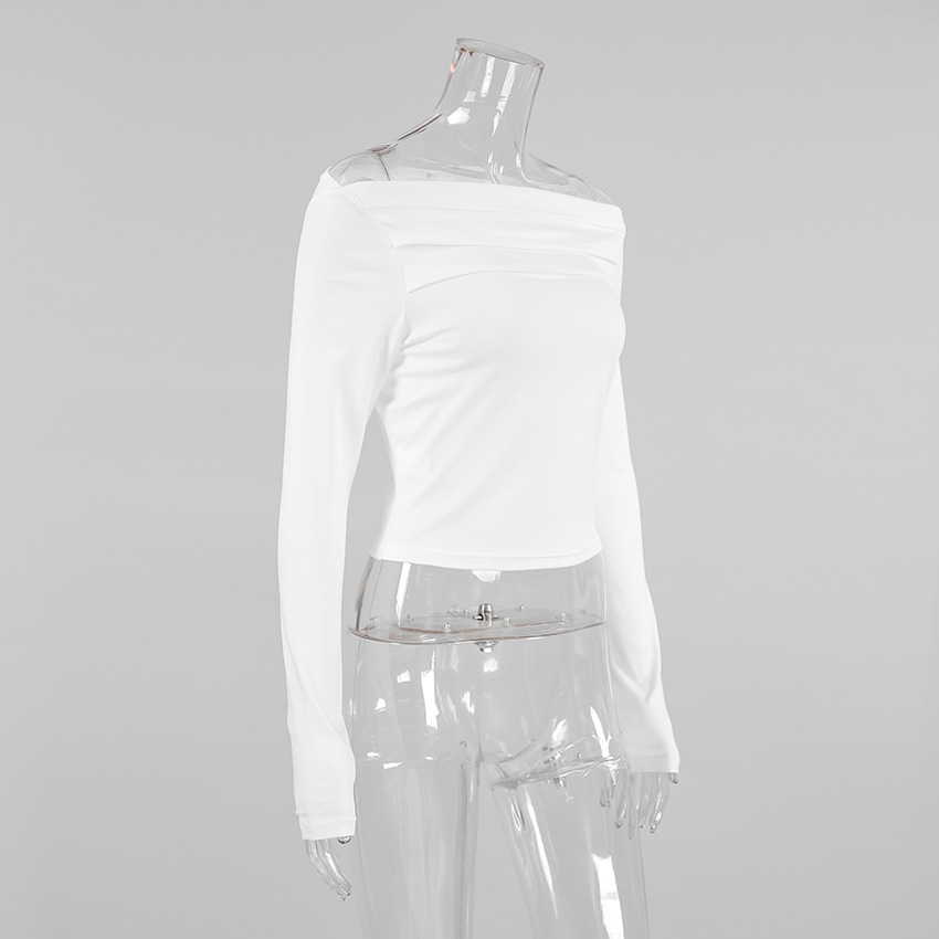 Ladies Long Sleeve Asymmetric Neckline Fitted Blouse