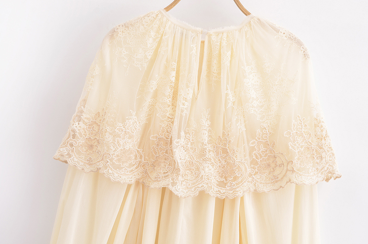 Solid Full Sleeve Round Neck Cape Blouse