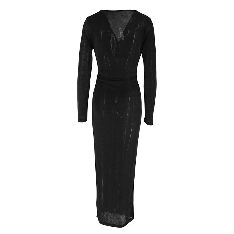Plain Full Sleeve Pointed Streetwear Midi Dress